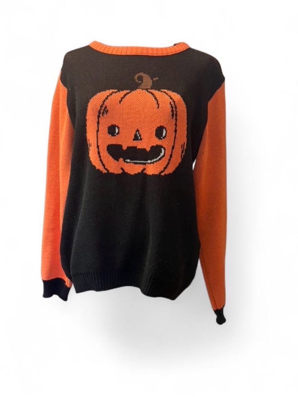 Little Spooky Studio Halloween Pumpkin Crewneck Sweater - Black & Orange